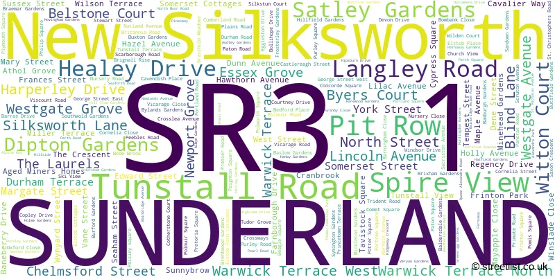 A word cloud for the SR3 1 postcode